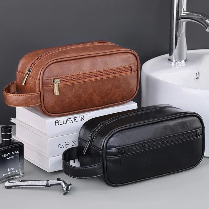 Sarthan Men’s Leather Travel Toiletry Bag