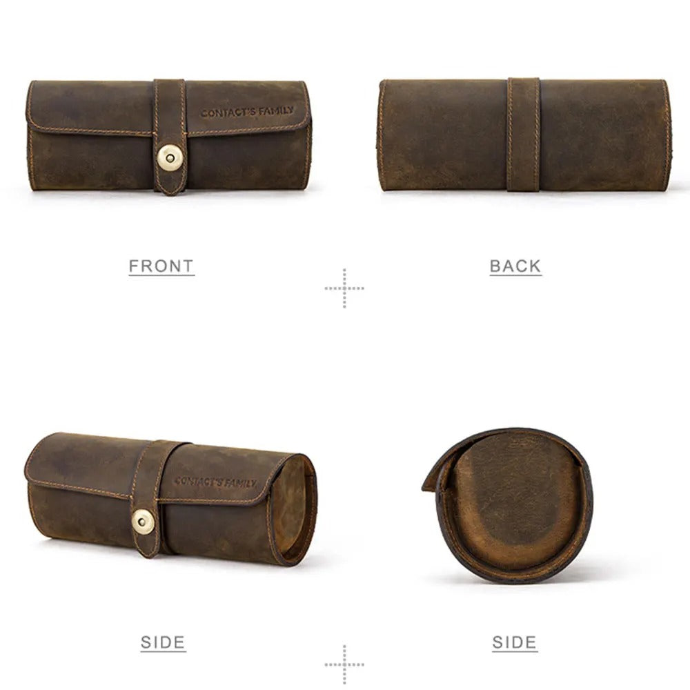 Sarthan Luxury Leather 3-Slot Travel Watch Roll