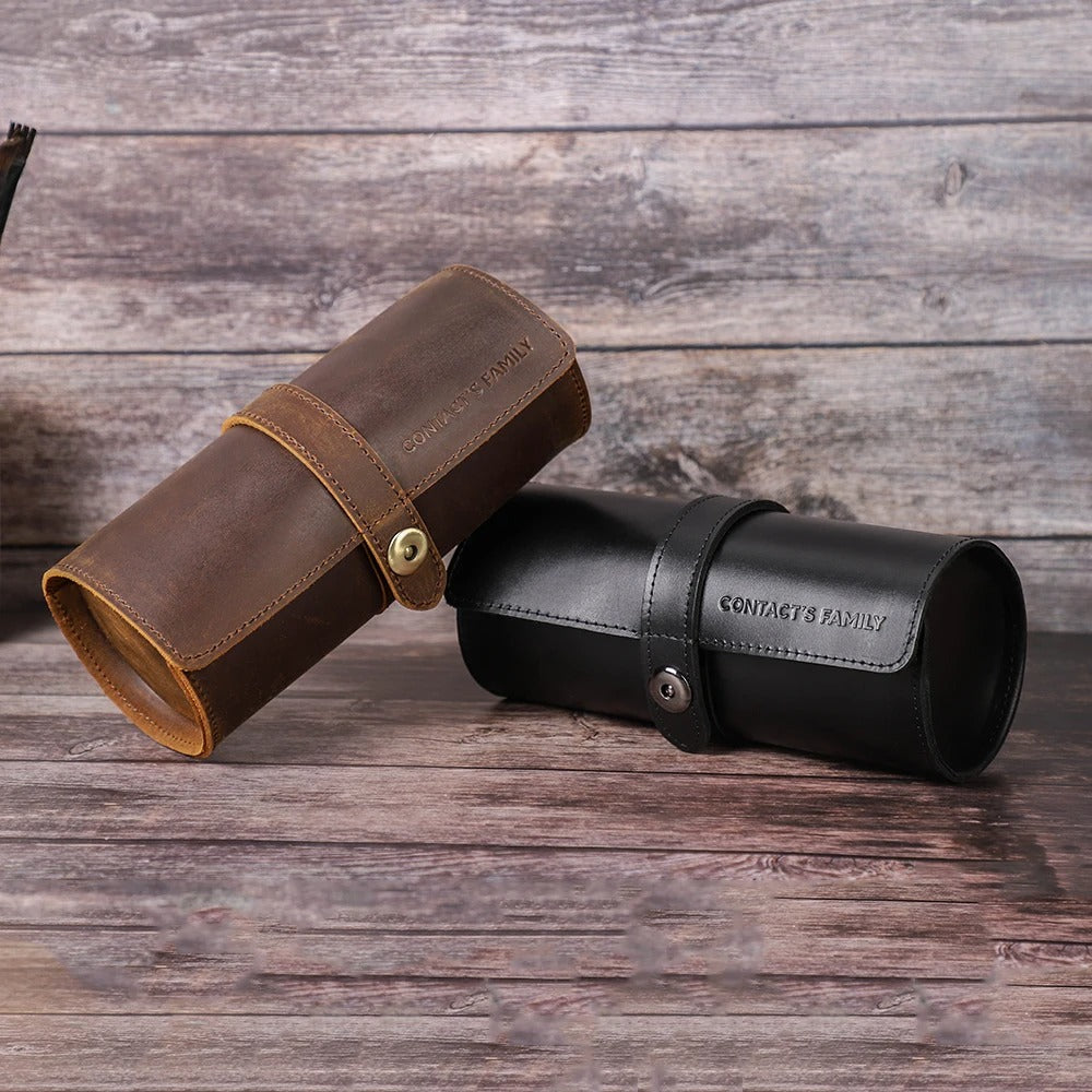 Sarthan Luxury Leather 3-Slot Travel Watch Roll