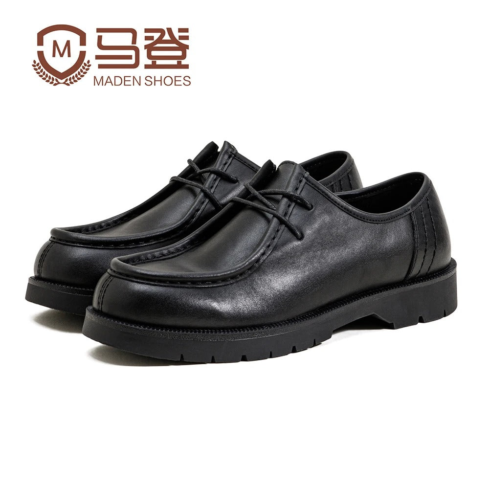 Maden Vintage Black Leather Derby Shoes