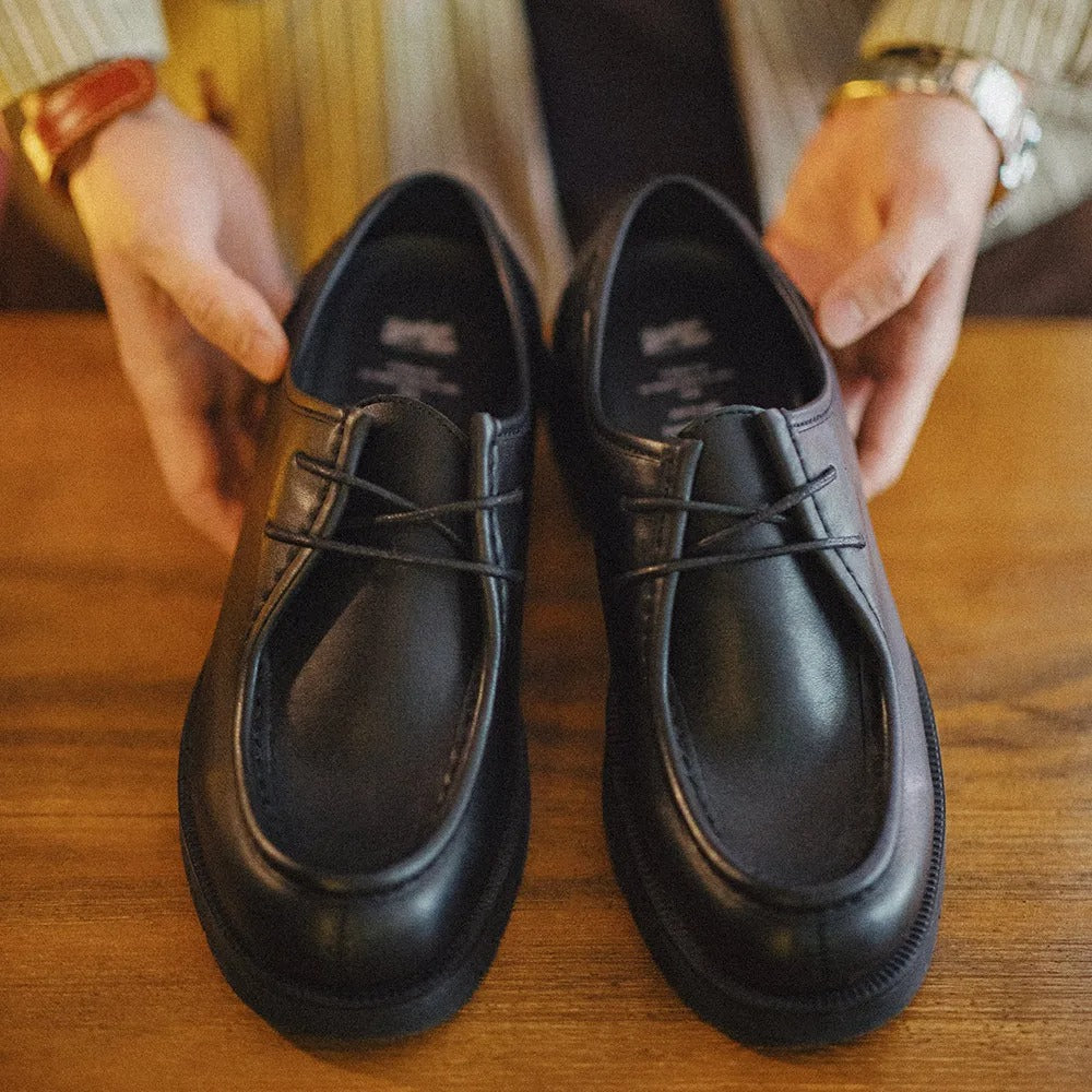 Maden Vintage Black Leather Derby Shoes