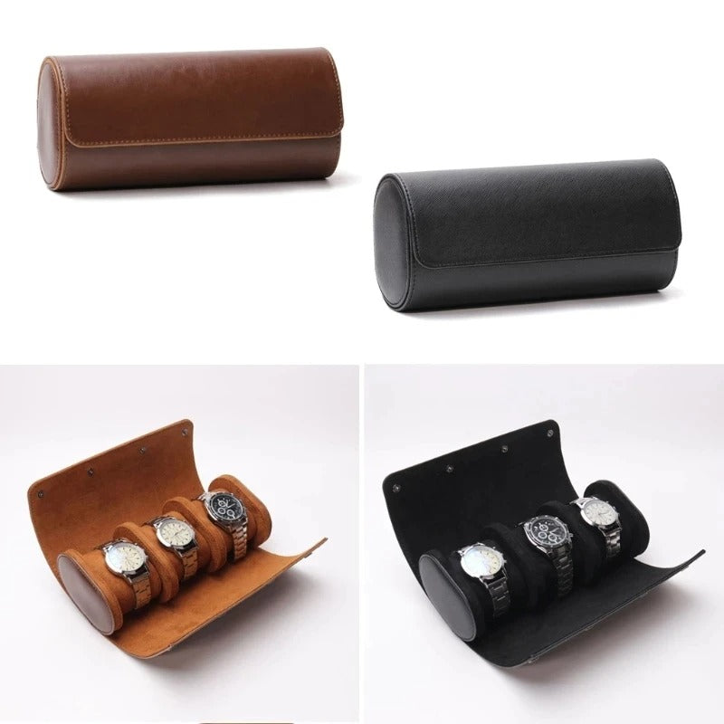 Sarthan 3-Slot Travel Watch Roll with Removable Cushions