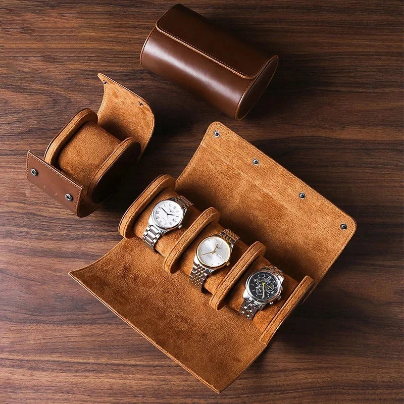 Sarthan 3-Slot Travel Watch Roll with Removable Cushions